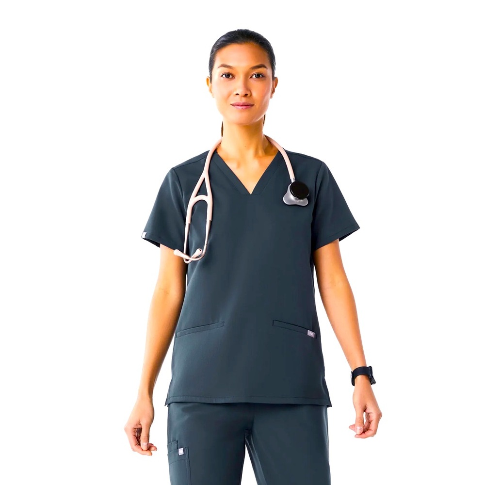 Figs Dark Harbor Casma Three Pocket Scrub Top, Size Large